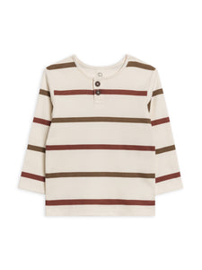 Reef Long Sleeve Henley - Max Stripe / Garnet + Sepia