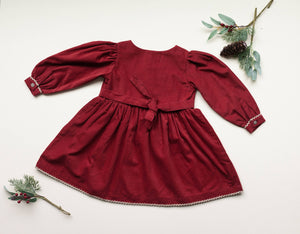 Red Corduroy Embroidered Dress