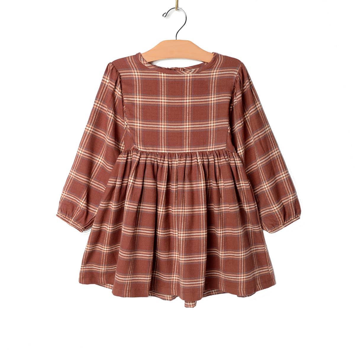 Puff Sleeve Dress- Rust Flannel