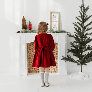 Red Corduroy Embroidered Dress