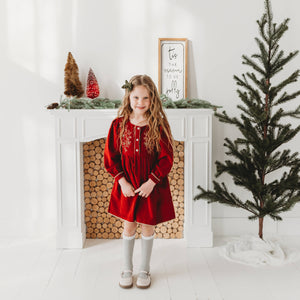 Red Corduroy Embroidered Dress