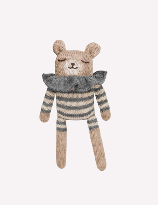 Teddy knit toy | slate striped romper