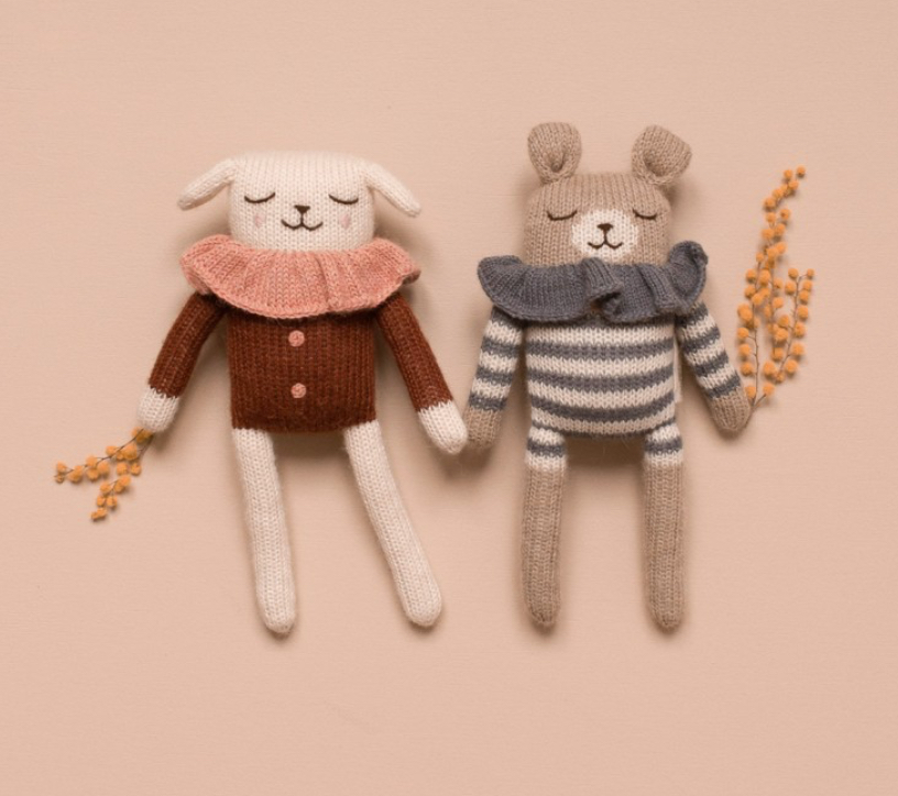 Teddy knit toy | slate striped romper