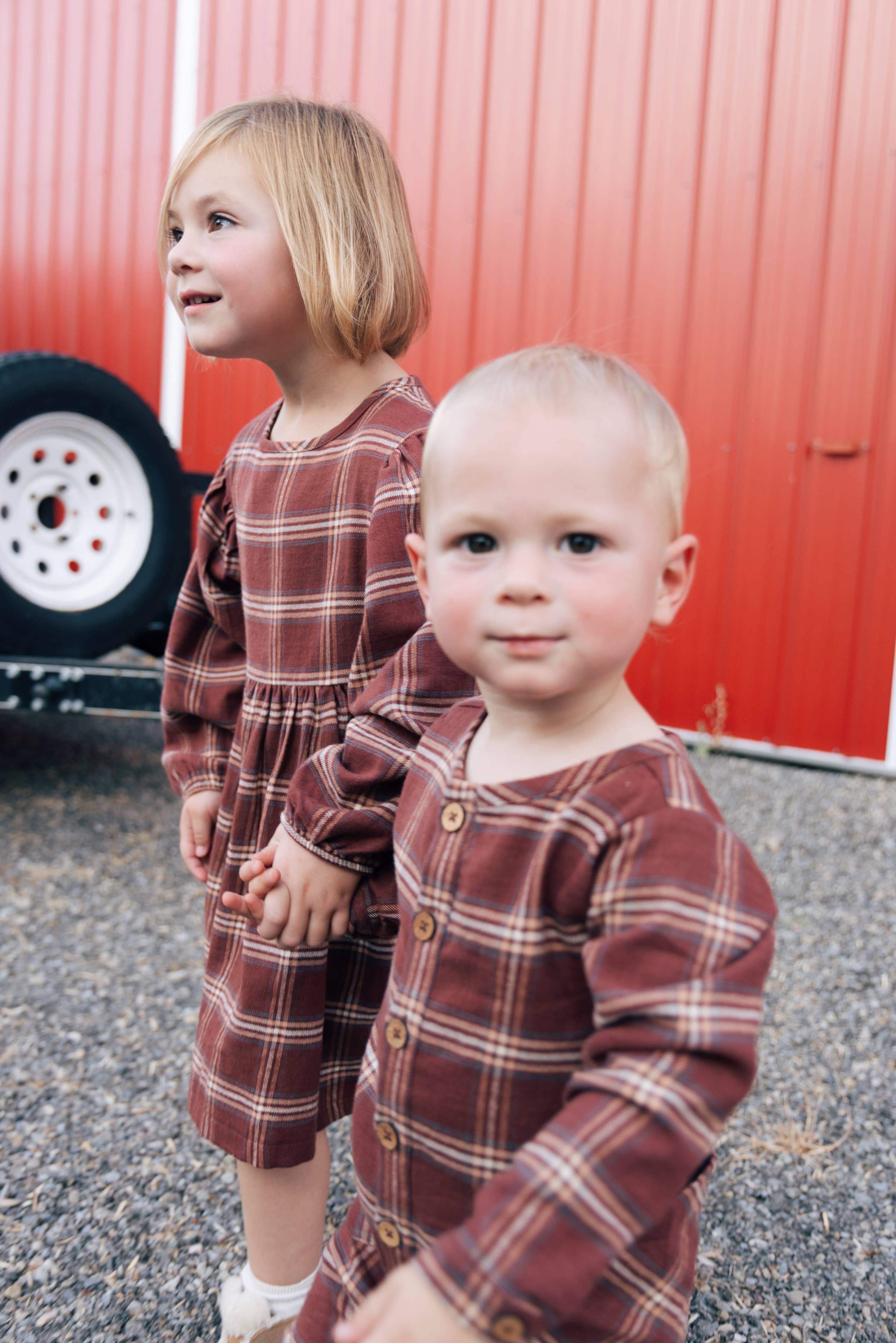 Puff Sleeve Dress- Rust Flannel