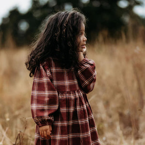 Puff Sleeve Dress- Rust Flannel