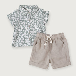 Gabriel Baby Floral Linen Shirt & Short Set