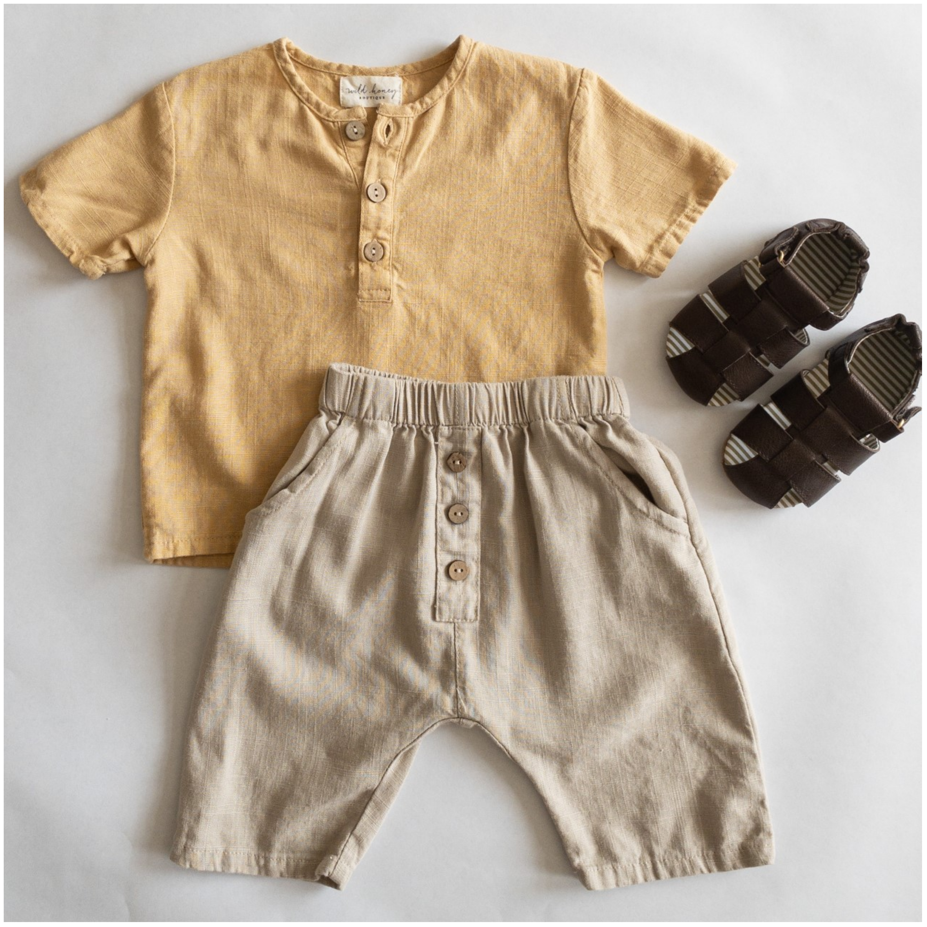 Button Down Linen Cotton Shirt & Short Set