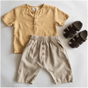 Button Down Linen Cotton Shirt & Short Set